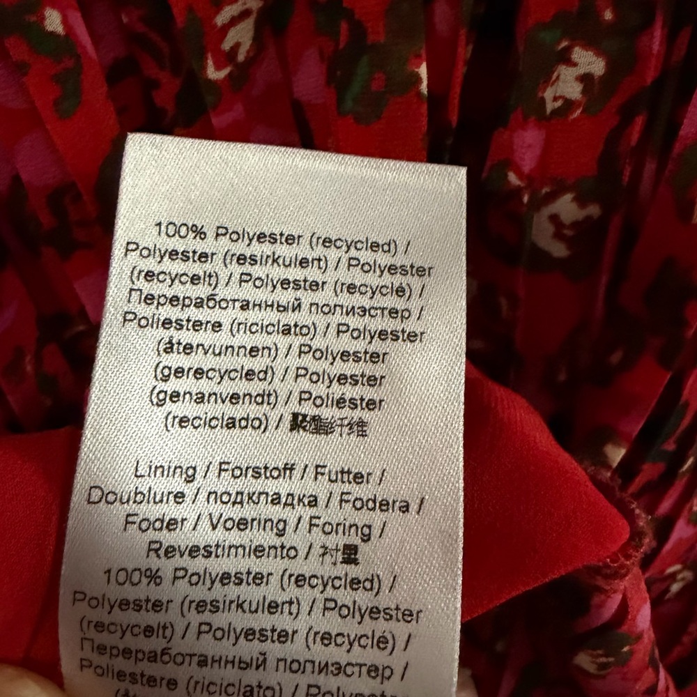 GANNI Pleated Raffled Georgette Flounce Strap, Red Floral Midi Dress Size 36 (S) - Picture 6 of 10